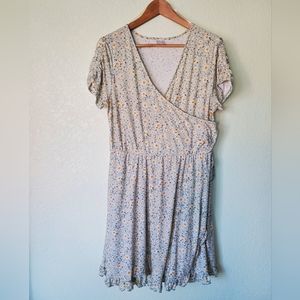 No Boundaries Light Sage Green Floral Faux Wrap Dress, size XL